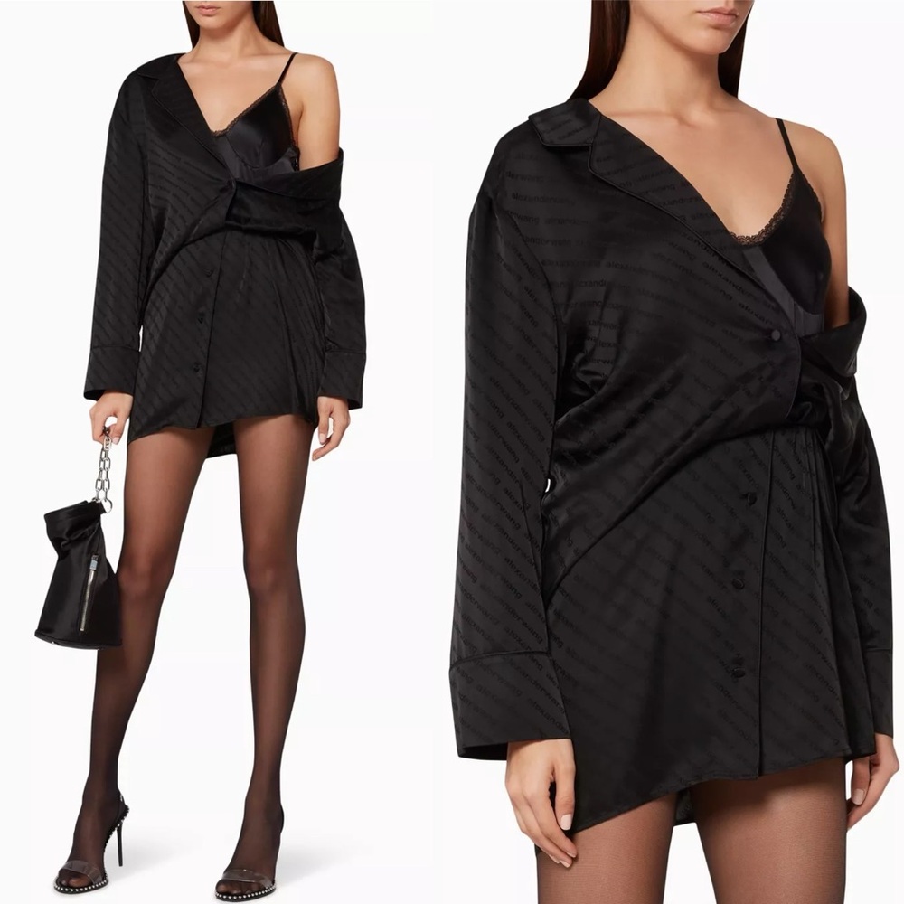 Alexander Wang Black Logo Mini Shirt Dress